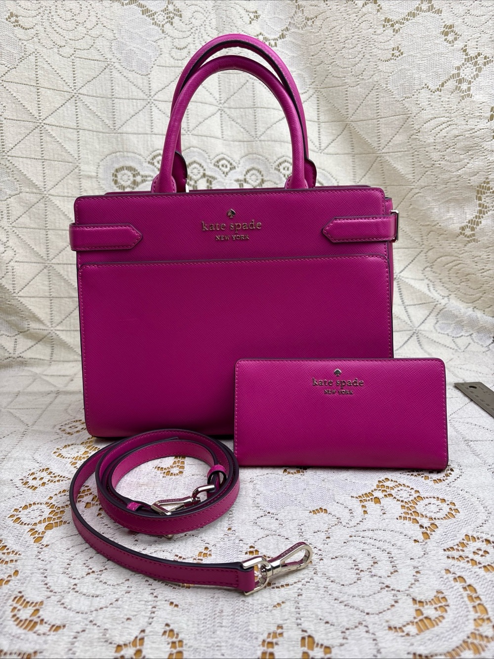 Kate Spade New York Hot Pink Satchel with Wallet Adjustable Detachable Strap
